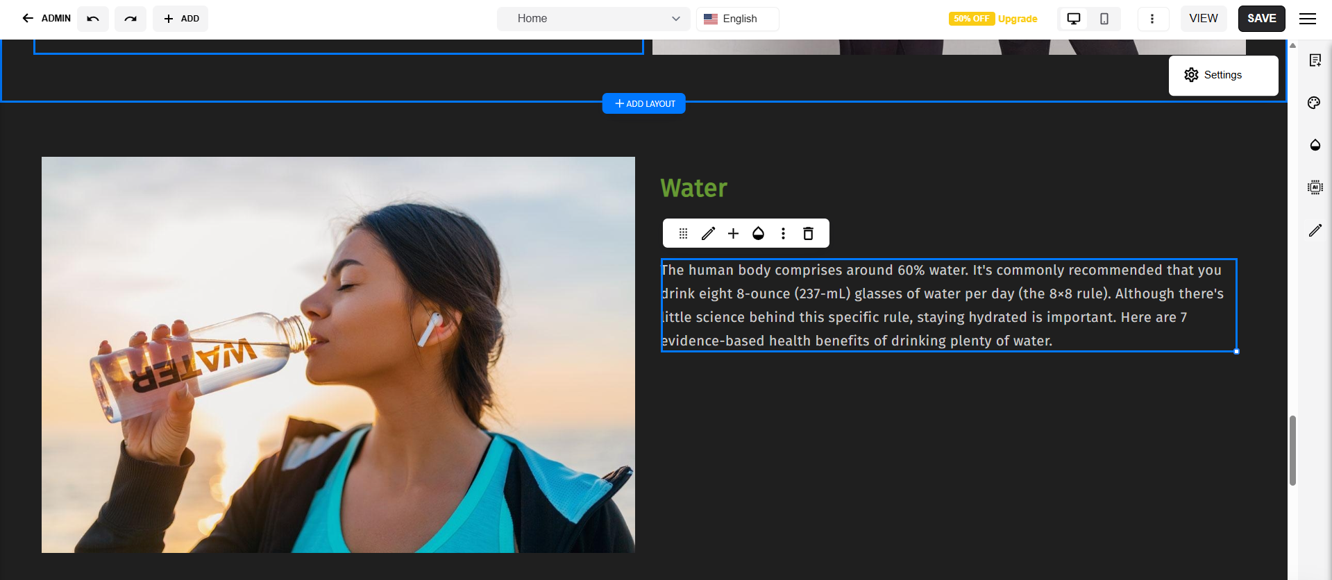 Visual drag & drop layout builder